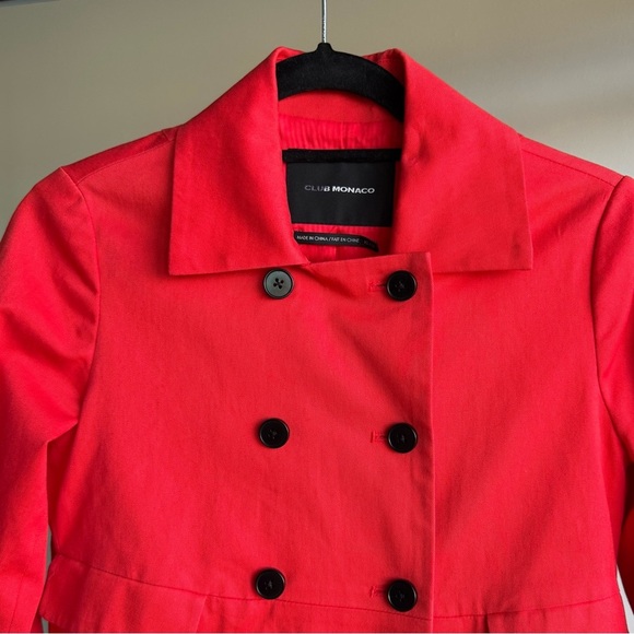 Club Monaco Vermillion Red Double Breasted Lightweight Cotton Trench Coat XS - Picture 7 of 7